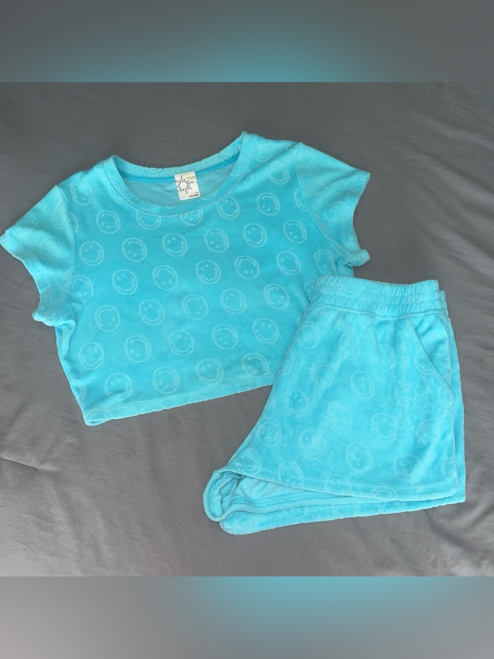 aerie Aqua Blue Short Sleeve with Matching Shorts Size L